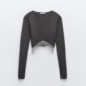 Zara Rhinestone Soft Crop Top Longsleeve (size small)